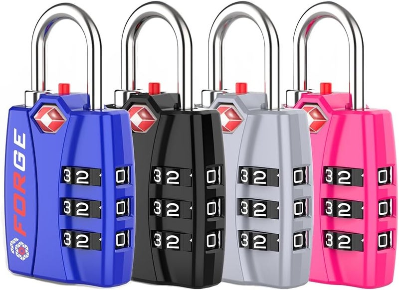 Forge Luggage Locks TSA Approved 4 Pack 4 Colors, Small Combination Lock with Zinc Alloy Body, Open Alert, Easy Read Dials, for Travel Suitcase, Bag, Backpack, Lockers. - Image 1